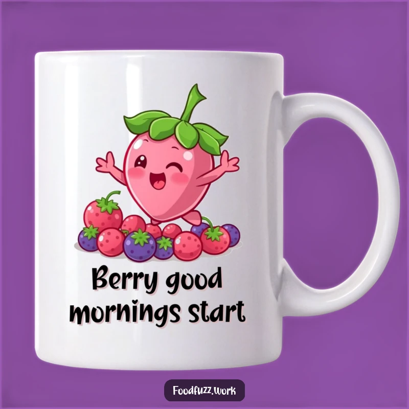 Funny Bouncing Berry Mug: Character Reaching for More, Perfect Sweet Treat Gift