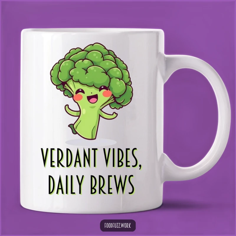 Funny Broccoli Floret Mug: Cheerful Veggie Doing a Playful Spin, Perfect Funny Gift Idea