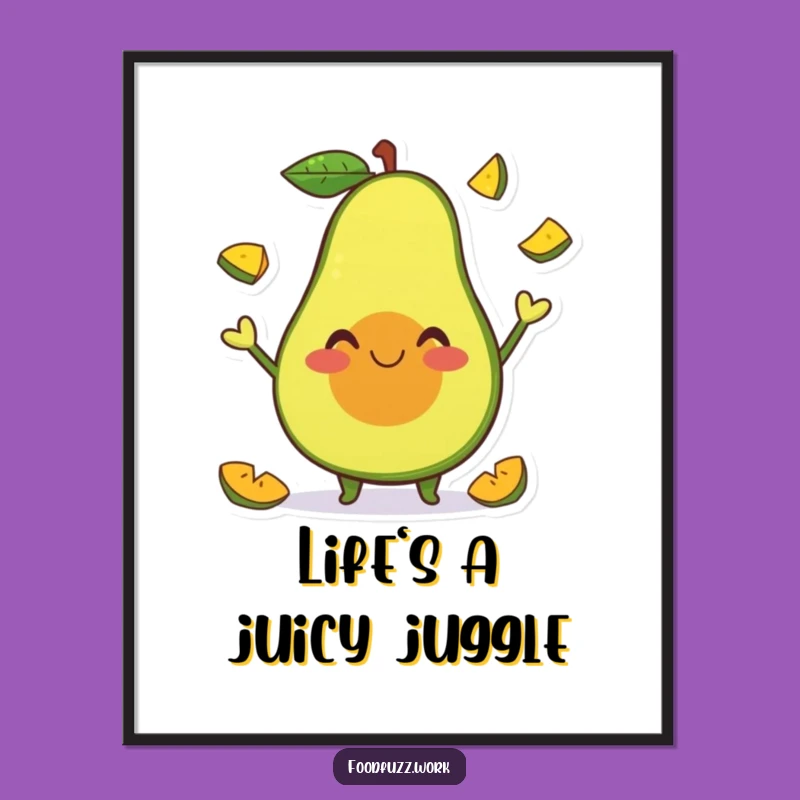 Funny Avocado Juggling Digital Art: Happy Fruit Wall Decor