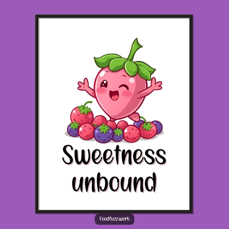 Funny Bouncing Berry Digital Art Print: Character Reaching for More, Instant Sweetness