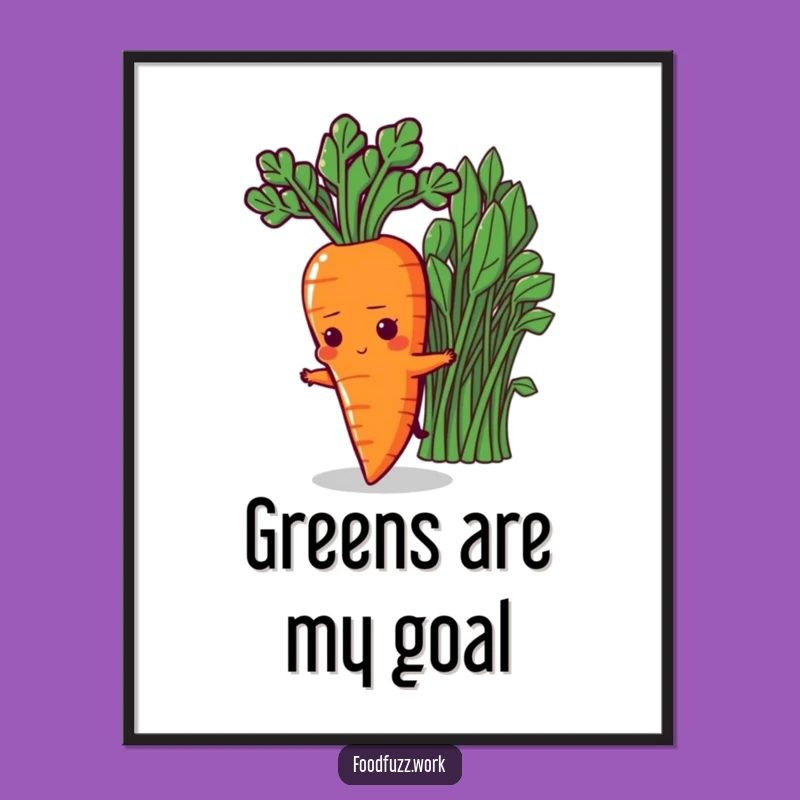 Funny Determined Carrot Digital Art Print: Stretching for Greens, Instant Motivation Boost
