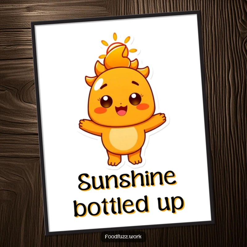 Funny Radiant Orange Digital Art Print: High-quality artwork of a cheerful orange character with a sunny smile, perfect for digital display or printing.