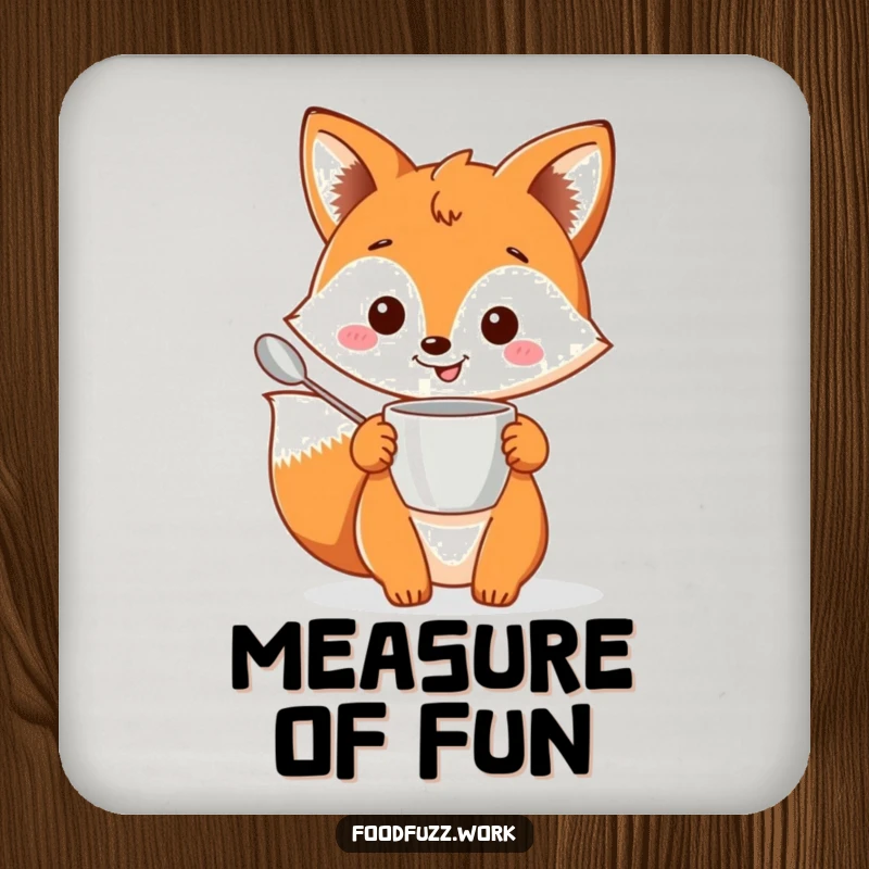 Funny fox coasters holding baking tools, adding adorable kitchen humor to any beverage.