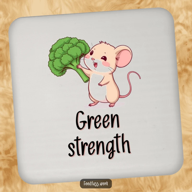 Funny mouse coasters with broccoli, adding healthy humor to any beverage setting.