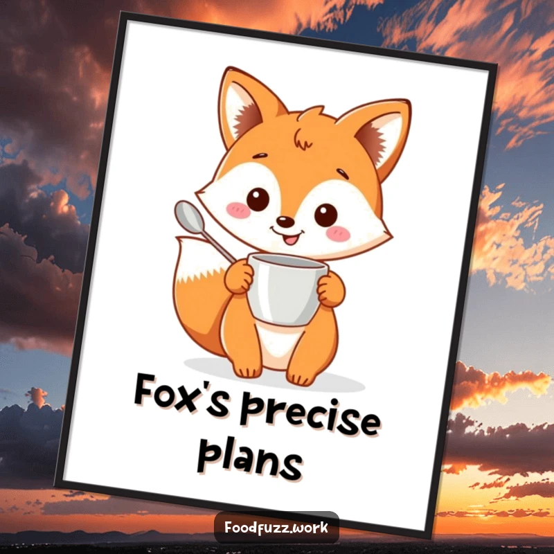 Funny fox poster holding baking tools, adding cheerful kitchen humor and artistic flair.