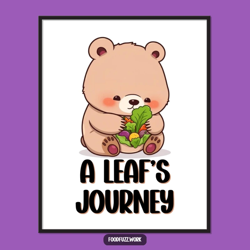 Funny Bear Cub Salad Poster: Whimsical Healthy Eating Art, Perfect Funny Gift Decor