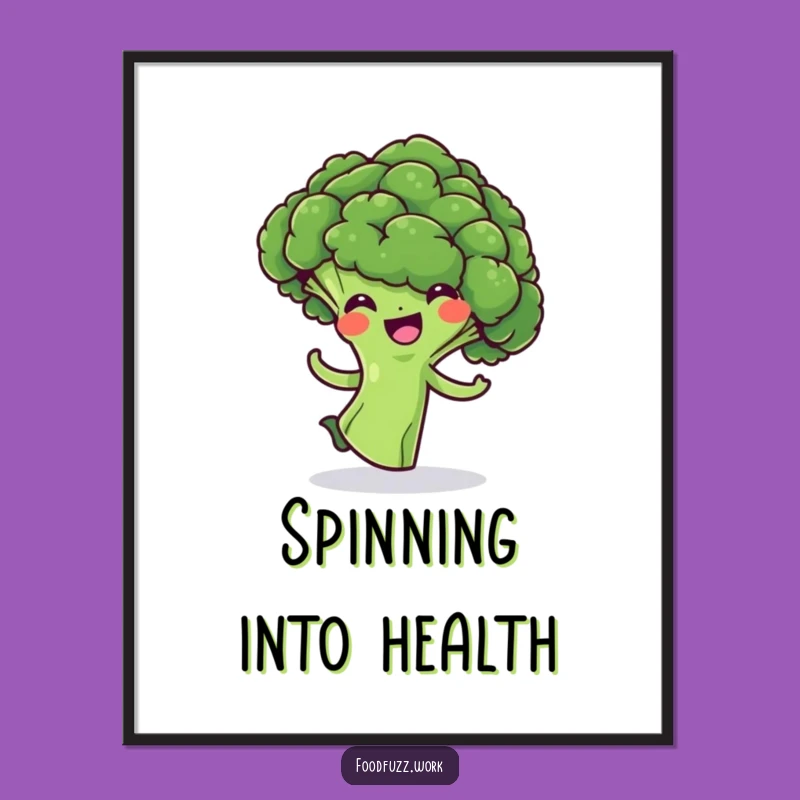 Funny Broccoli Floret Poster: Cheerful Veggie Doing a Playful Spin, Vibrant Wall Art