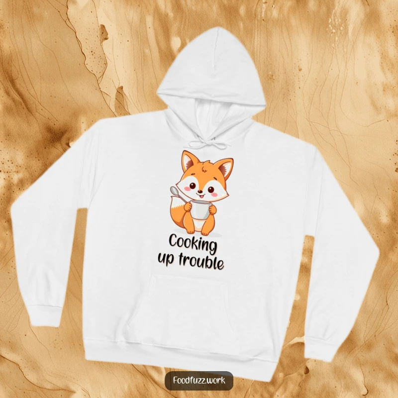 Funny fox hoodie with baking tools, offering cozy kitchen humor for passionate bakers.
