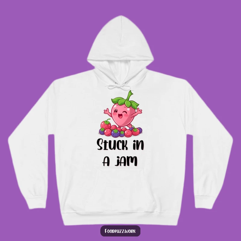 Funny Bouncing Berry Hoodie: Cozy Character Reaching for More, Warm Fruit Fun