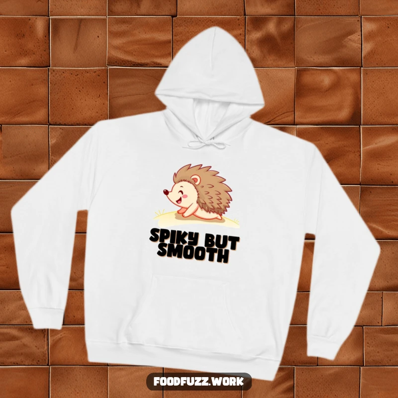 Funny hedgehog hoodie featuring a happy hedgehog rolling down a gentle slope, offering warmth and a dose of playful humor.