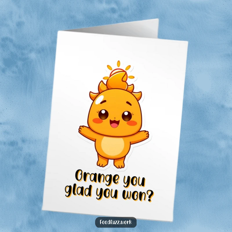 Funny Free Printable Congratulations Card: A radiant orange character sharing a big sunny smile, spreading cheer and congratulations humorously.