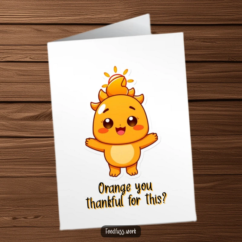 Funny Free Printable Thank You Card: A radiant orange character with a sunny smile, conveying thanks with cheerful humor. Downloadable.