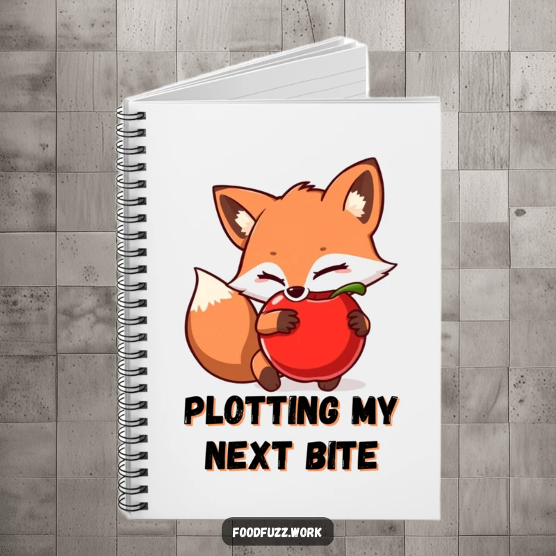Funny Notebook: A sly fox hiding an apple, inspiring you to jot down your thoughts and secrets in a playful way.