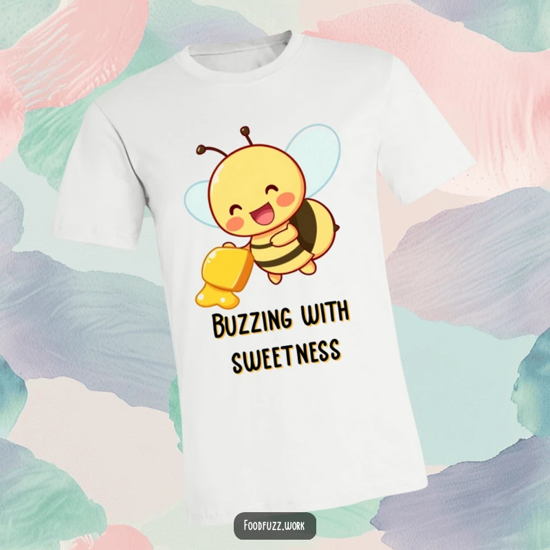 Funny T-Shirt: A buzzing bee joyfully delivering a honeydew slice, embodying sweetness and cheerful service.