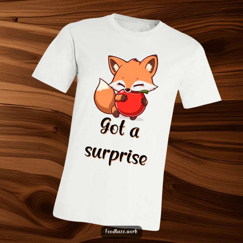 Funny T-Shirt: A sly fox concealing a juicy apple behind its back, embodying cleverness and a hint of mischief.